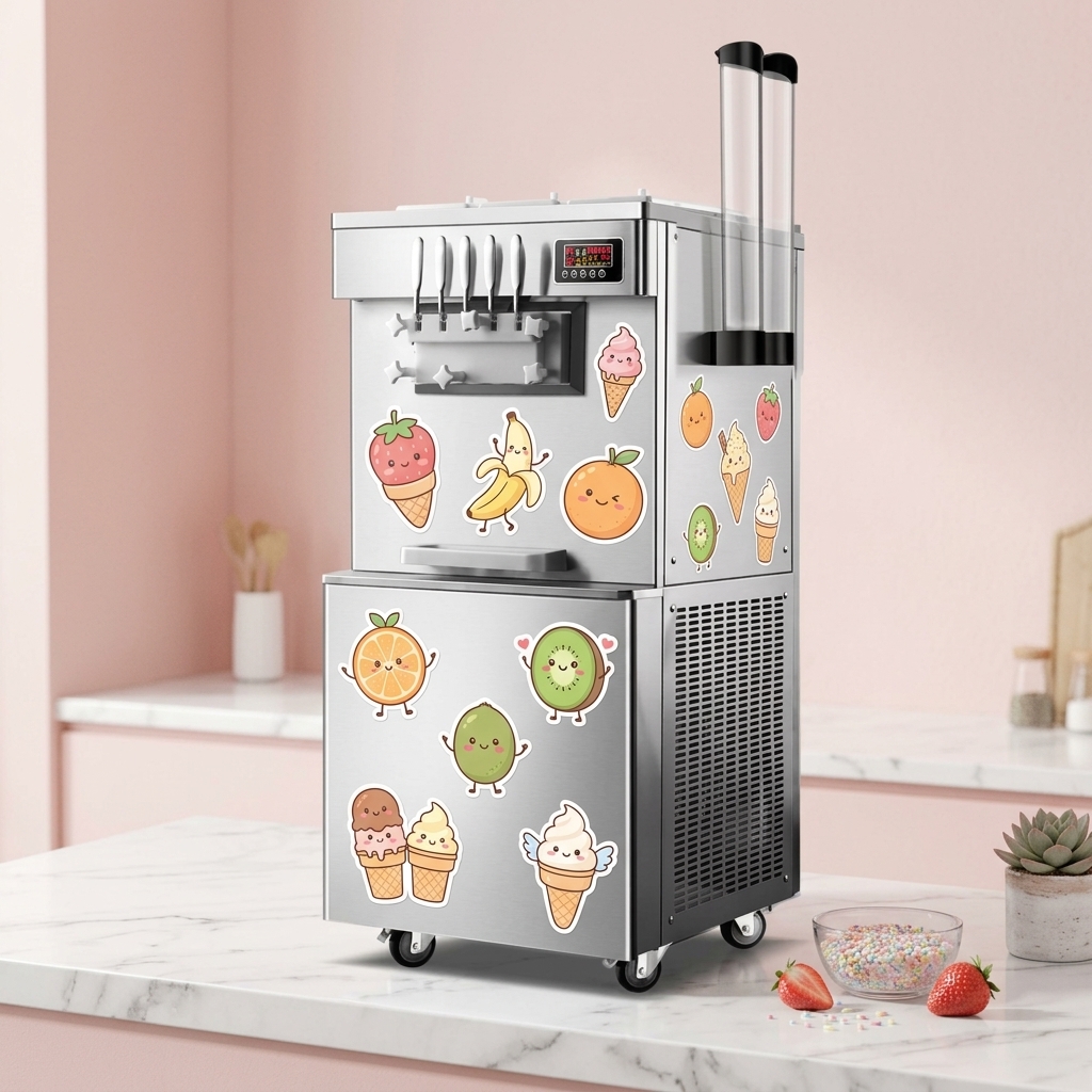 Machine with fruit stickers