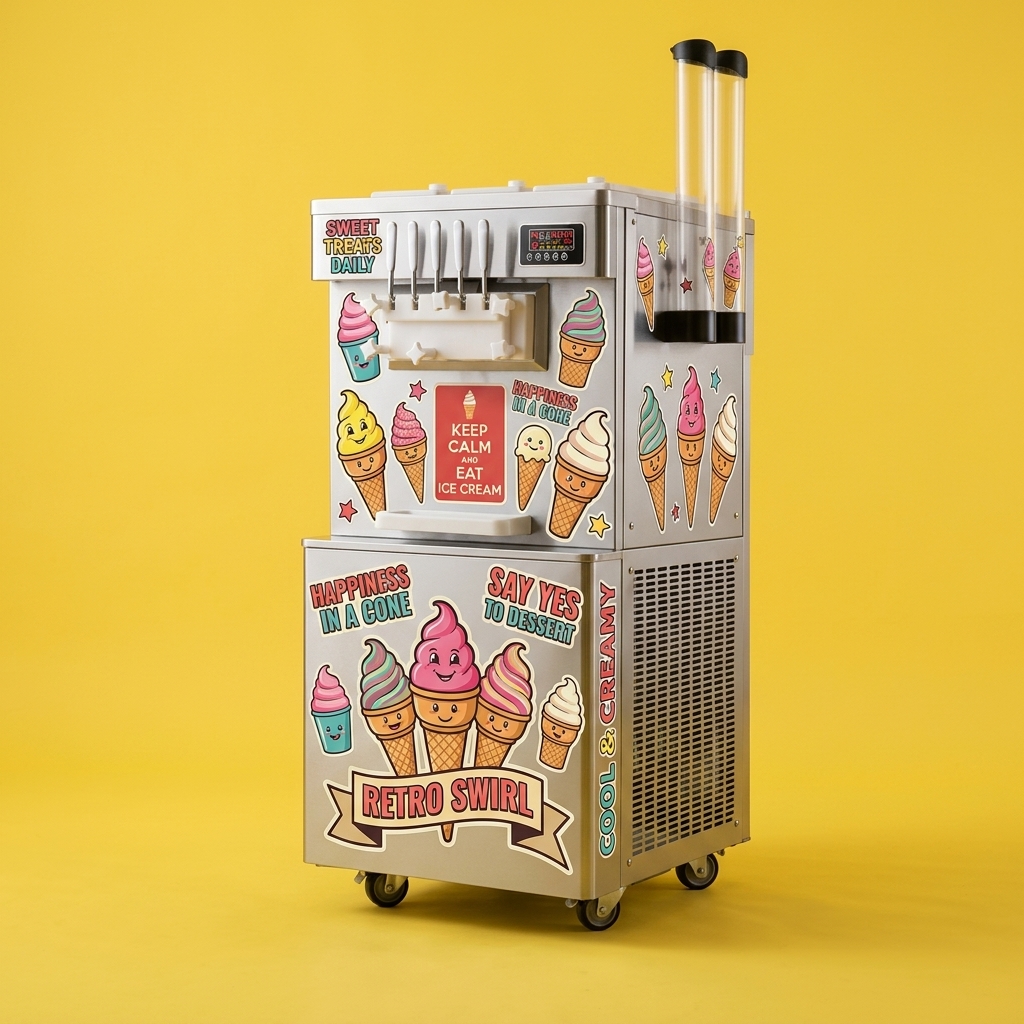 Machine fully covered in stickers